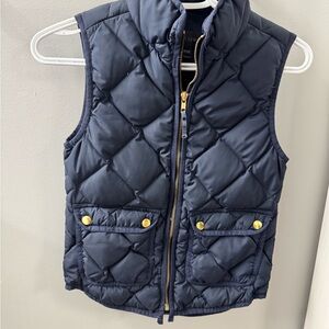 J. Crew Blue Quilted Vest with Gold Zipper